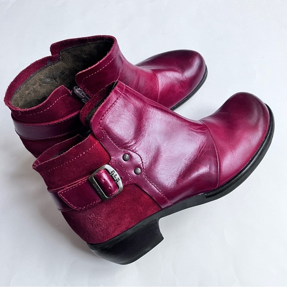 Fly London Red Leather Ankle Boots Booties Size EUR 41 US 10-10.5 - Picture 1 of 10